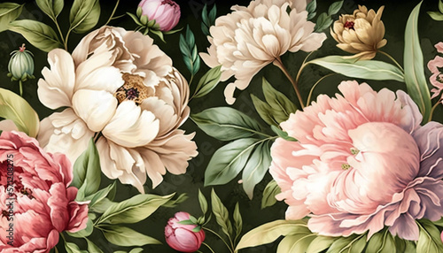  floral pattern with peonies on a summer background  watercolor illustration   generative AI