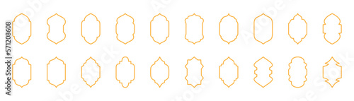 Golden arabic window set. Traditional islamic design illustration. architecture. Collection of oriental style islamic windows and arches.