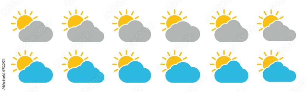 Daylight icon. Sunny and cloudy weather icon. Sun behind the cloud. Sun shines or sun ray icon. Sun and cloud icons vector with line and flat style for apps and websites, symbol illustration Daylight icon. Sunny and cloudy weather icon. Sun behind the cloud. Sun shines or sun ray icon. Sun and cloud icons vector with line and flat style for apps and websites, symbol illustration