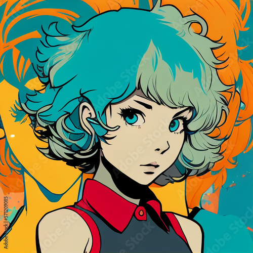 Fictional manga girl graphic in pop art style generative by AI