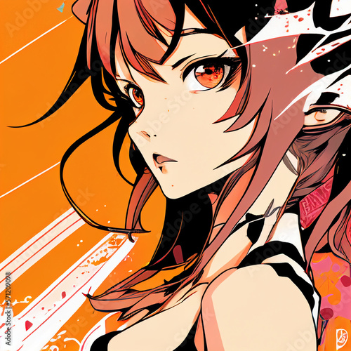 Fictional manga girl graphic in pop art style generative by AI photo