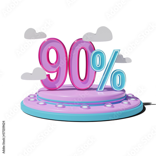 Discount 90 Percent isolated on transparent background 3d Illustration
