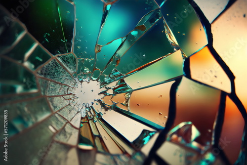 green smashed glass mirror created with generative ai