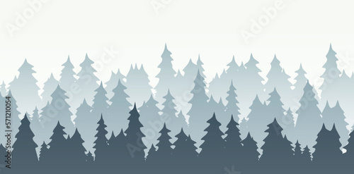 Forest illustration. Wallpaper, drawing, digital, art, minimalism, background, tree crowns, coniferous forests, panorama, seamless,environment,summer,winter.Graphic design concept.Vector illustration