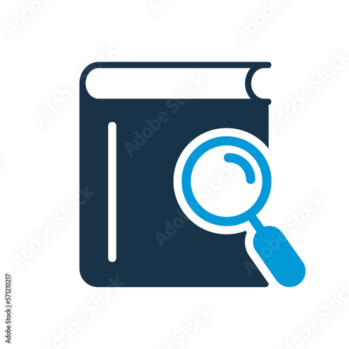 Magnifying Glass with Book Silhouette Icon. Search Books concept. Bookstore Icon. Search Button for Web Pages. Library and Bookstore symbol. Vector Isolated Illustration