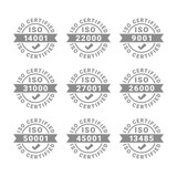 Iso certified vector label set. 9001, 50001 certificate badge vector icons.