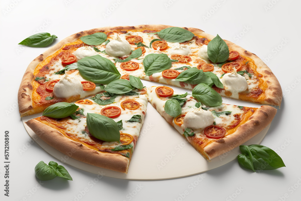 Italian pizza with mozzarella, white background. ia generate Italian pizza with mozzarella, white background. ia generate