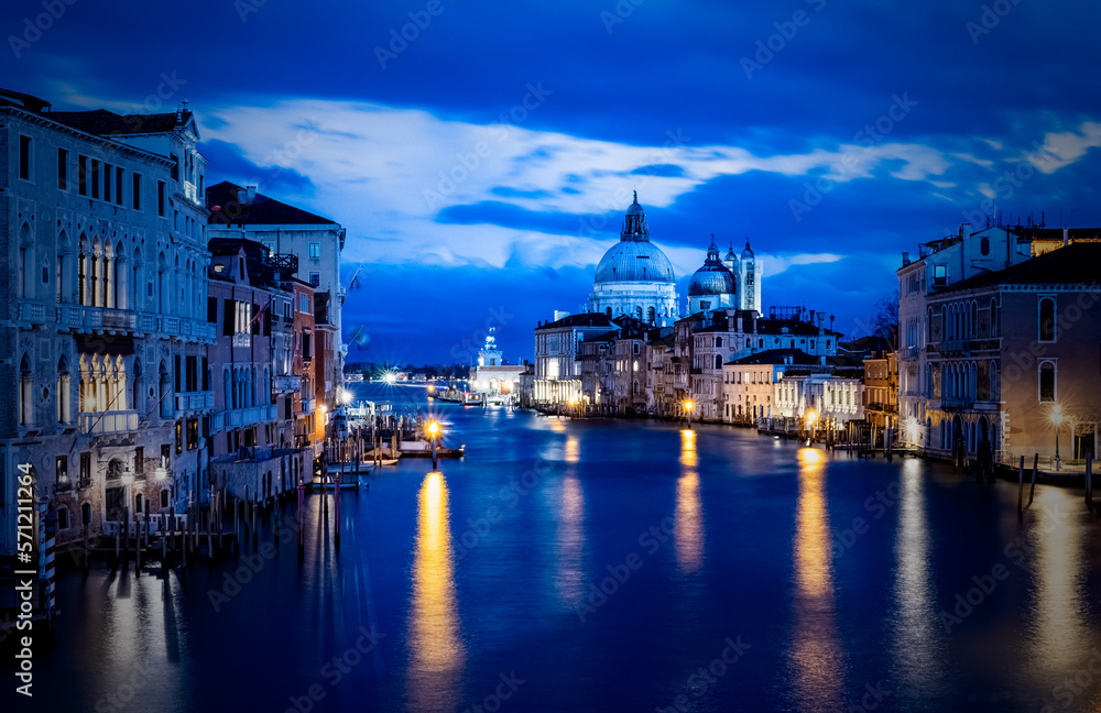 The Grand Canal In Venice At Dusk From Ponte dell'Accademia At Sunset