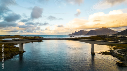 Wallpaper Mural Gimsystraumen bru, Lofoten islands, Norway. October, fall, drone photo Torontodigital.ca