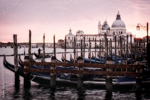 Moored Gondolas At St Marks Square In Venice At Sunset