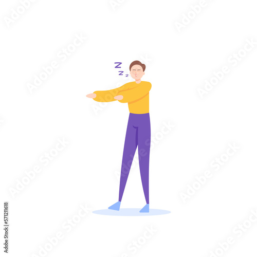 a man has a sleep walking disorder or somnambulism. a sleep disorder condition in which a person wakes up and walks while sleeping. illustration concept design. graphic elements