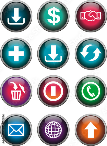 Set of Buttons for Websites, HTML, Web, Internet, Programming, Download Button, Upload, Add, Call, Send Email, Website, Delete, Exchange, Make Agreement, Exit
