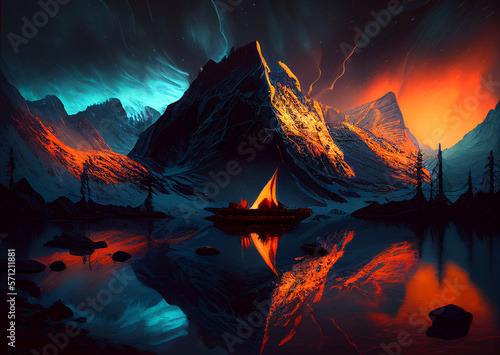 Mountain View Graphics, sunset in the mountains, Generative AI