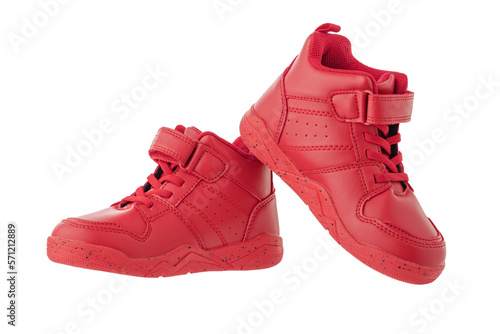 Red kids shoes. Sport sneakers isolated on white background