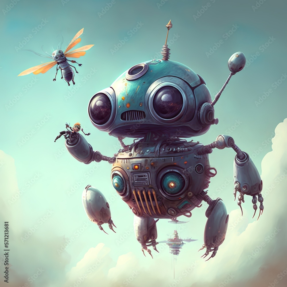 clapping robot that flies in the sky with another small robot in its ...