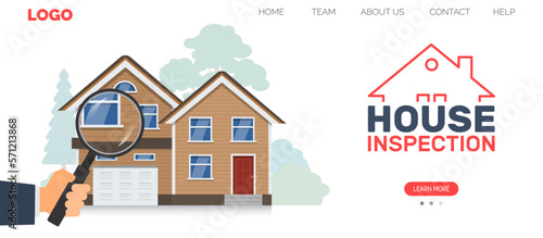 house inspection  concept hand holding magnifying glass checking real estate  vector illustration