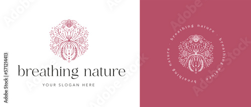 Logotipo mandala floral con detalles hojas abeja para terapias naturales cuidado personal autocuidado apicultura miel naturaleza 