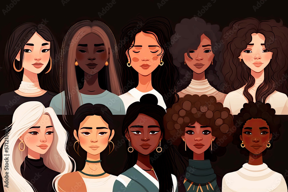Group of multinational woman illustration. Generative AI Group of multinational woman illustration. Generative AI