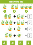Addition with cute cartoon seaweeds. Educational math game for kids.