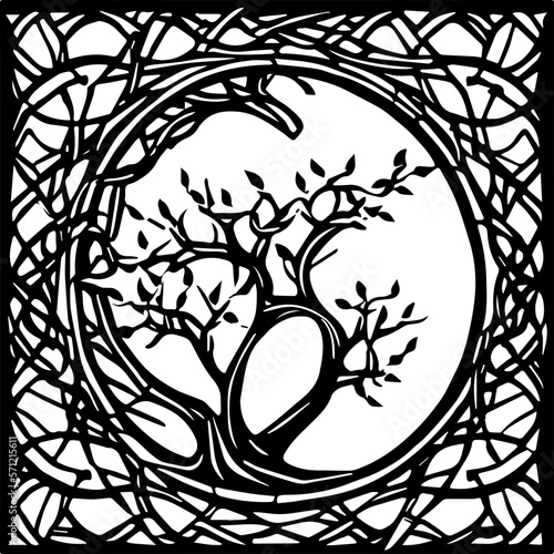 An abstract transparent celtic knot tree shape design element.  Vectorized from an AI Generation.
