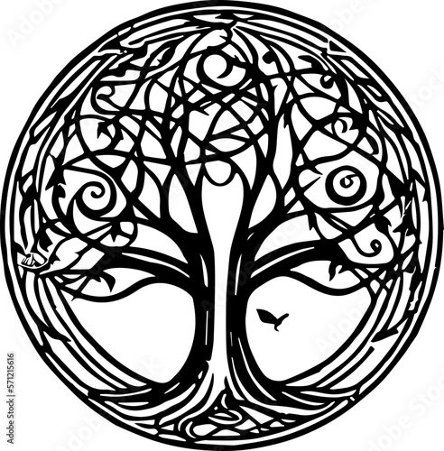 An abstract transparent celtic knot tree shape design element.  Vectorized from an AI Generation.