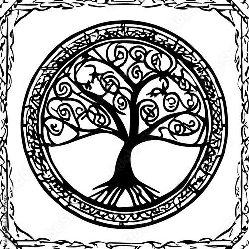 An abstract transparent celtic knot tree shape design element.  Vectorized from an AI Generation.