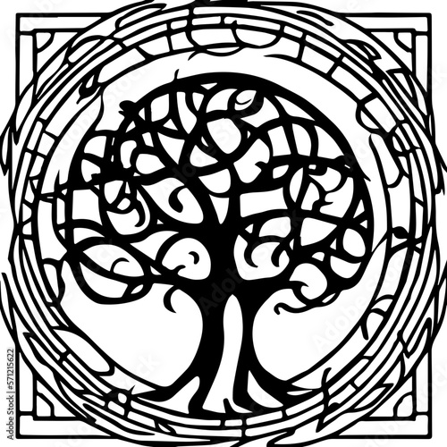 An abstract transparent celtic knot tree shape design element.  Vectorized from an AI Generation.
