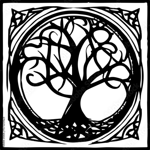 An abstract transparent celtic knot tree shape design element.  Vectorized from an AI Generation.