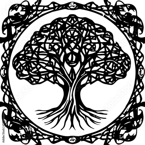 An abstract transparent celtic knot tree shape design element.  Vectorized from an AI Generation.