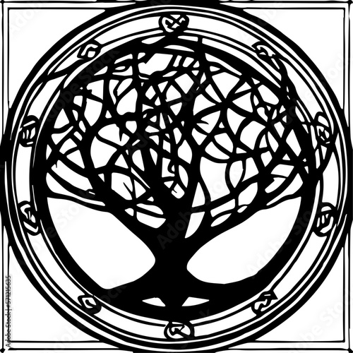 An abstract transparent celtic knot tree shape design element.  Vectorized from an AI Generation.