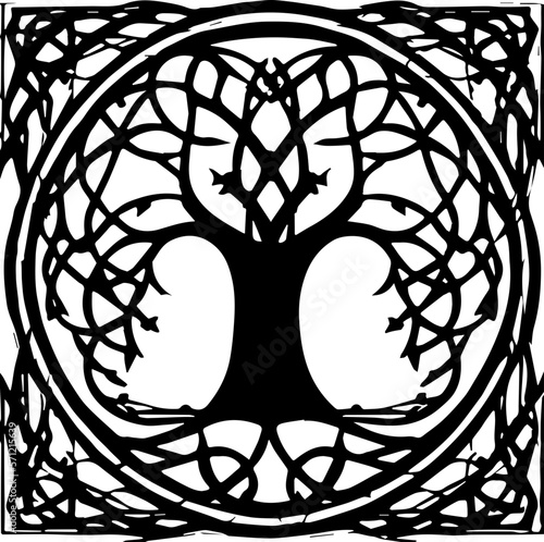 An abstract transparent celtic knot tree shape design element.  Vectorized from an AI Generation.