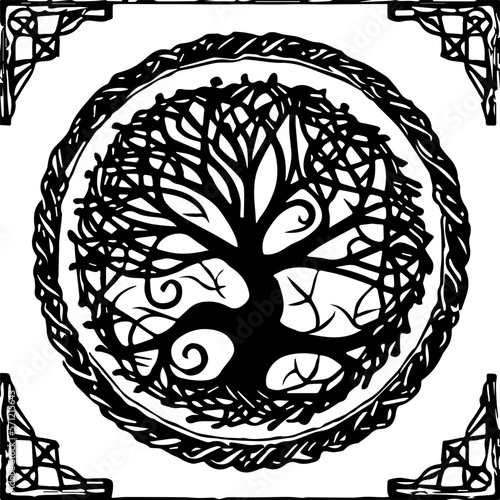 An abstract transparent celtic knot tree shape design element.  Vectorized from an AI Generation.