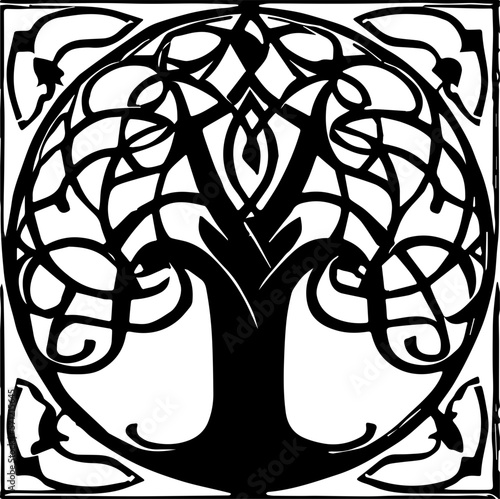 An abstract transparent celtic knot tree shape design element.  Vectorized from an AI Generation.