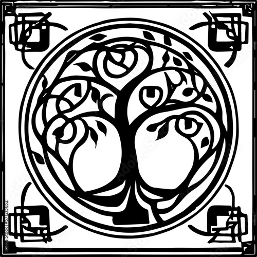 An abstract transparent celtic knot tree shape design element.  Vectorized from an AI Generation.