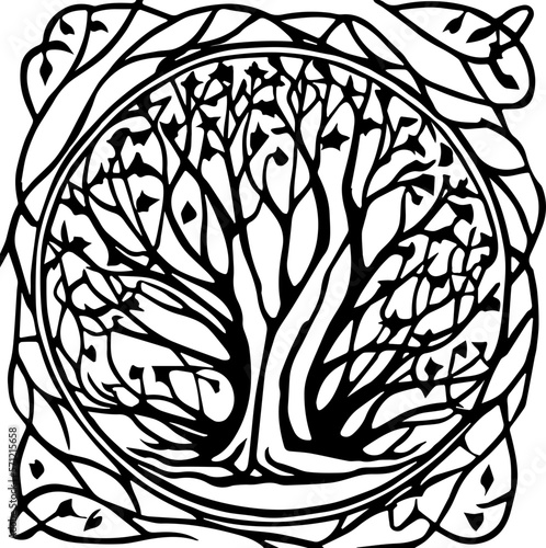 An abstract transparent celtic knot tree shape design element.  Vectorized from an AI Generation.