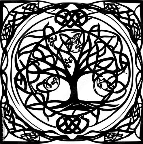 An abstract transparent celtic knot tree shape design element.  Vectorized from an AI Generation.