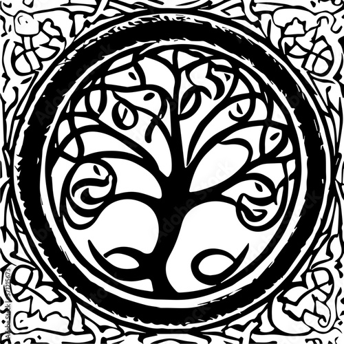 An abstract transparent Celtic knot tree shape design element.  Vectorized from an AI Generation.