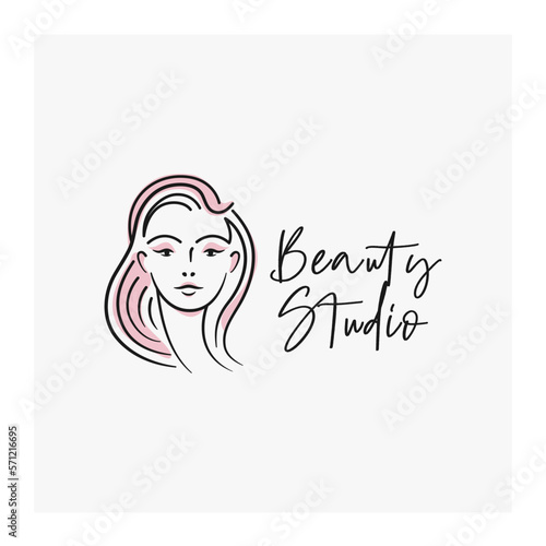 Woman face, hair, makeup logo, beauty minimalist icon