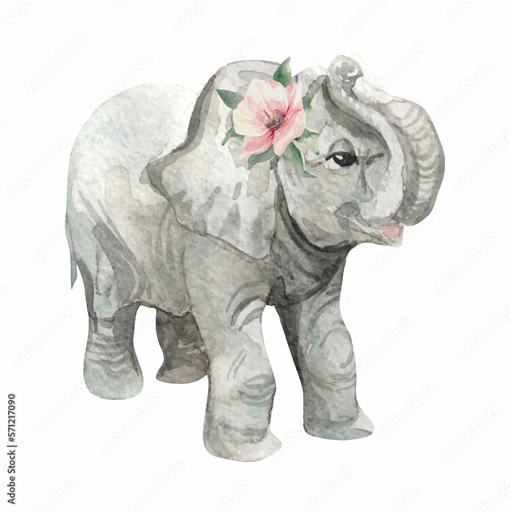 Obraz premium Watercolor animals with bouquet of flowers isolated on white