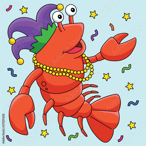 Mardi Gras Jester Crawfish Colored Cartoon 