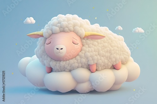 Cute sleeping baby sheep. Illustrations for children. Generative AI. photo