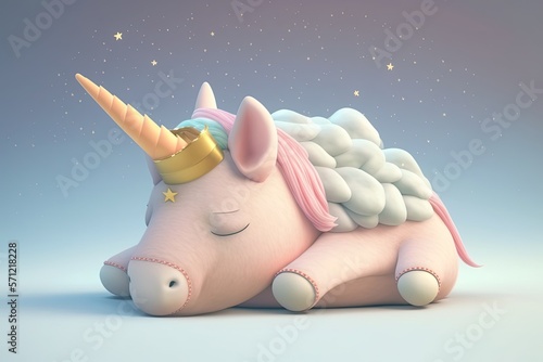 Cute sleeping baby unicorn. Illustrations for children. Generative AI. photo