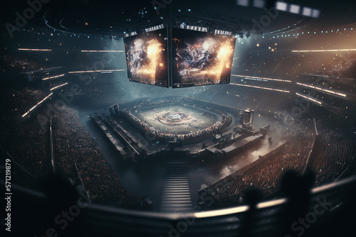 Concept of E-sports, gaming competion behind computer 