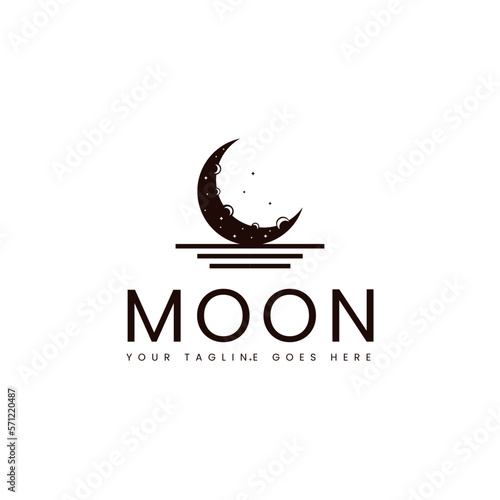 elegant crescent moon and star logo design line icon vector in luxury style outline linear