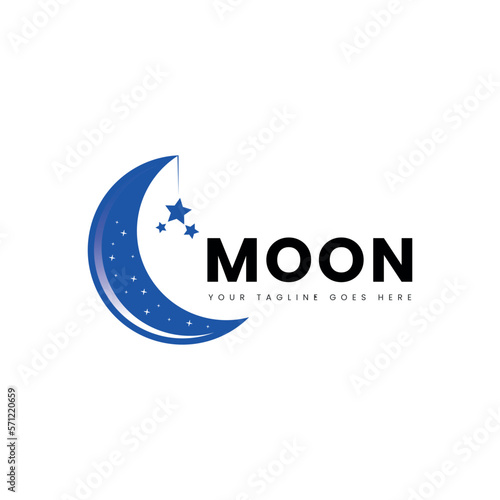 elegant crescent moon and star logo design line icon vector in luxury style outline linear