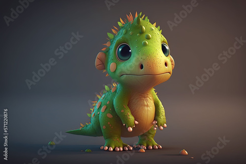 cute adorable baby dinosaur generative ai rendered in the style of children, friendly cartoon animation fantasy style