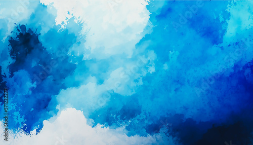 blue tone watercolor painted overlay on painting paper background, Generative AI