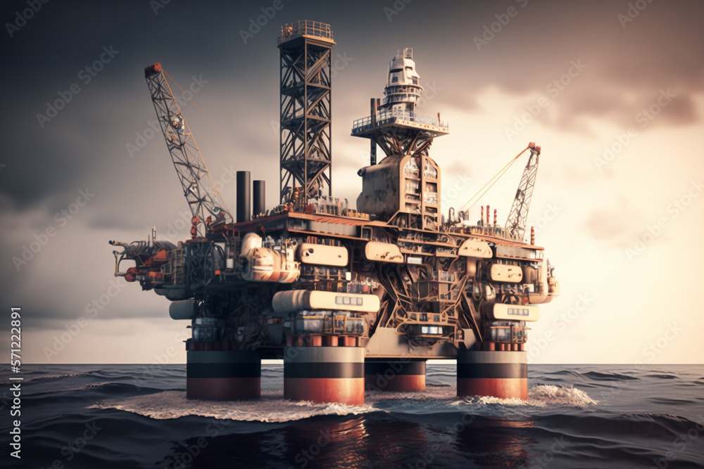 Oil rig in the ocean, fossil fuel