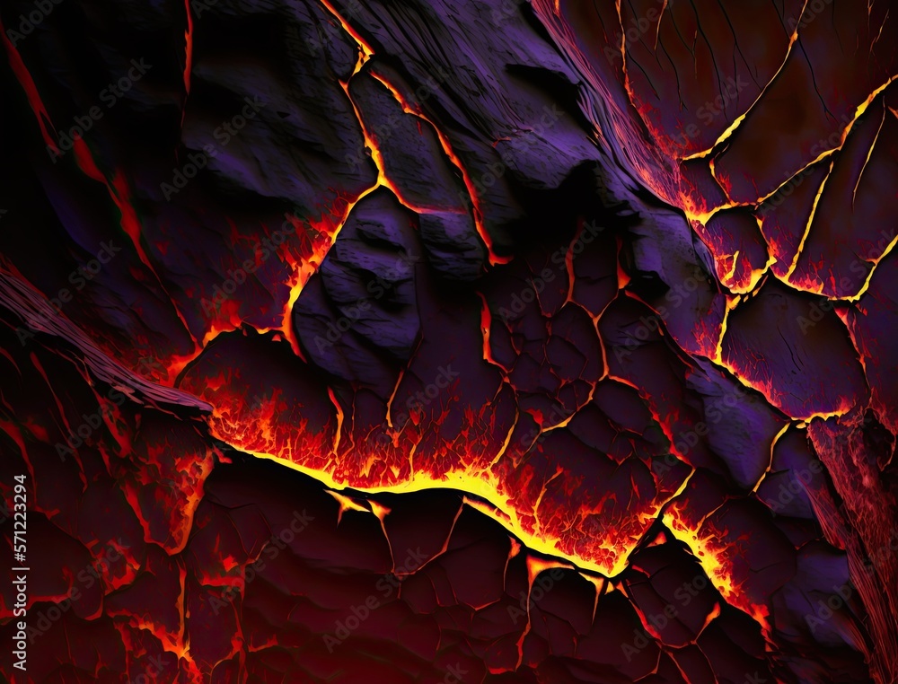 Volcano eruption melted cracked lava texture with yellow orange glowing