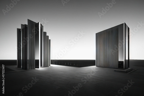Abstract architechture in the desert, black and white night photography